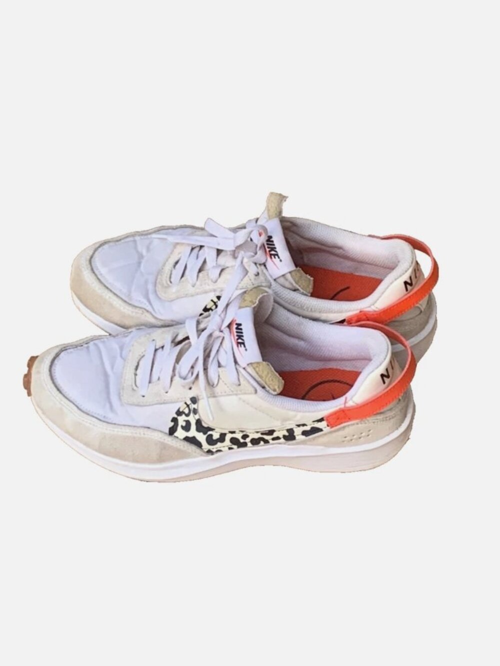 Nike Women’s Waffle Debut White Team Orange Leopard Shoes Size 8.5